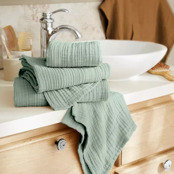 Serviette de bain gaze de coton (30 x 50 cm) Gaïa Vert eucalyptus
