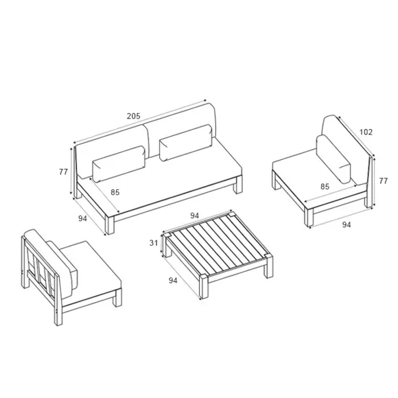 Conjunto de muebles de jardín Borneo Blanco - 5 plazas 7