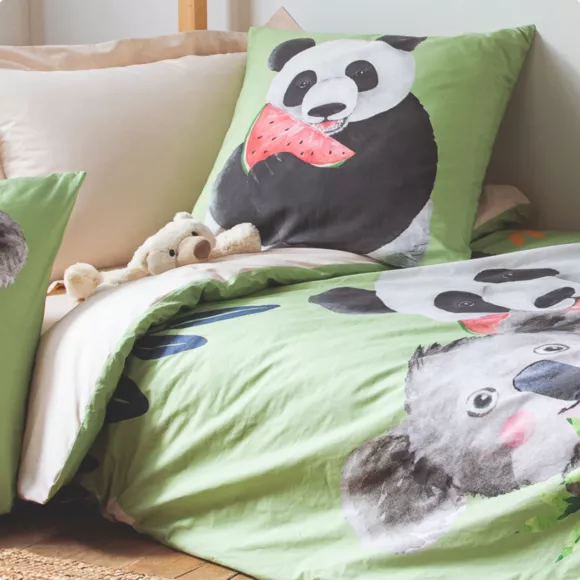 Dekbedovertrek kind percale katoen (140 x 200 cm) Panda Groen