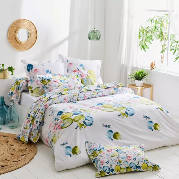 Funda de almohada rectangular en percal de algodón (50 x 70 cm) Nénuphar Aqua Multicolor