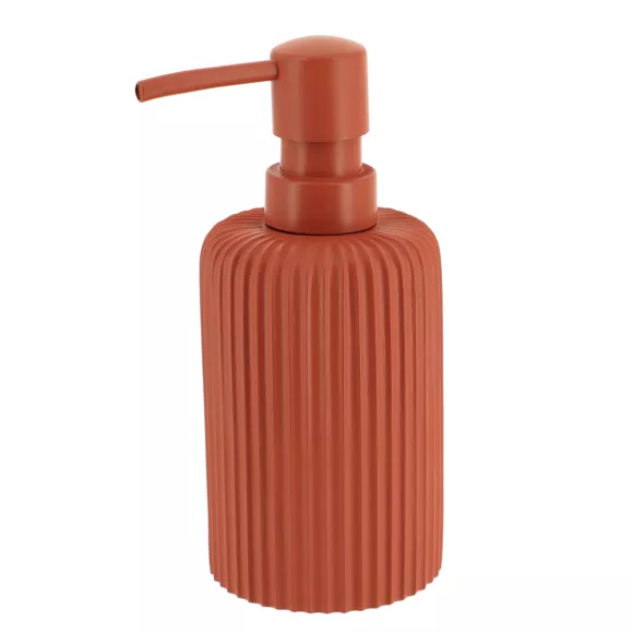 SET GOBELET DISTRIBUTEUR A SAVON ET PORTE SAVON POLYRESINE STRIEE - TERRACOTTA