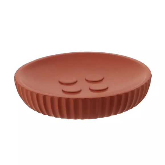 SET GOBELET DISTRIBUTEUR A SAVON ET PORTE SAVON POLYRESINE STRIEE - TERRACOTTA