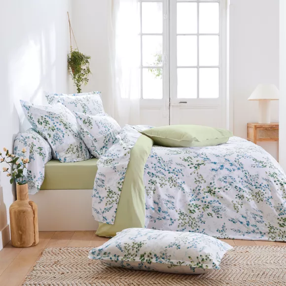 Funda de almohada rectangular en  satén de algodón (50 x 70 cm) Angèle Verde lima
