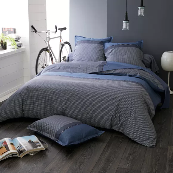Funda para almohada rectangular satén de algodón Enzo Azul