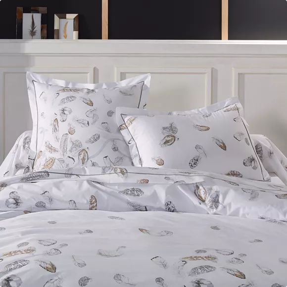 Housse de couette percale de coton (200 x 200 cm) Plumes Beige