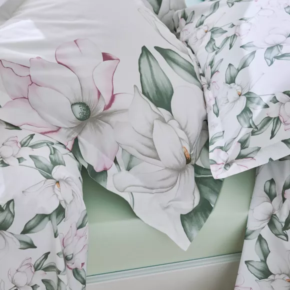 Taie d'oreiller carrée percale de coton Magnolia Verte