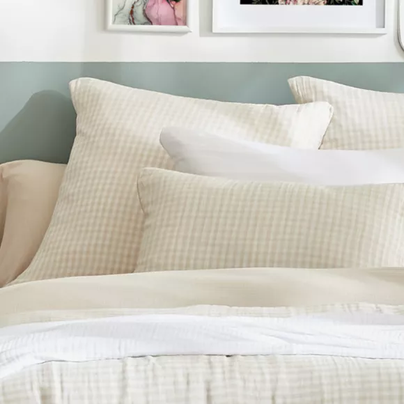 Funda de almohada cuadrada en gasa de algodón (60 x 60 cm) Vickie Beige