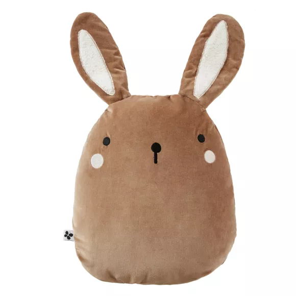 Coussin enfant lapin velours (40 x 45 cm) Pompon Marron
