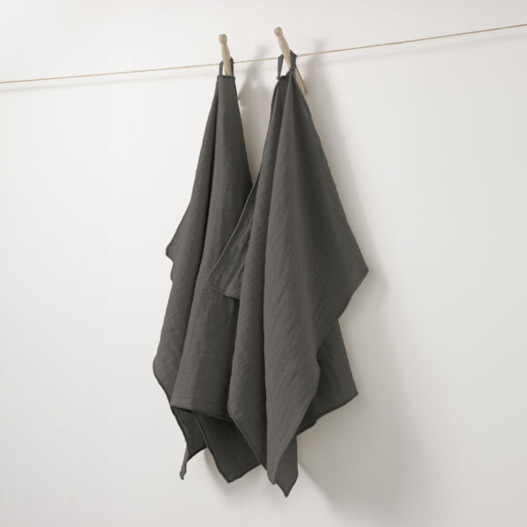 2er Set Handtücher aus Baumwoll-Gaze (70 cm) Gaïa Dunkelgrau