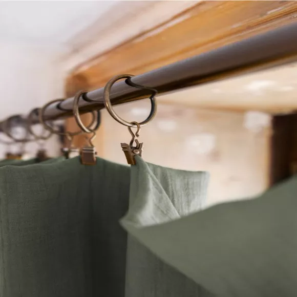 Rideau gaze de coton ajustable (280 x max 300 cm) Gaïa Vert romarin