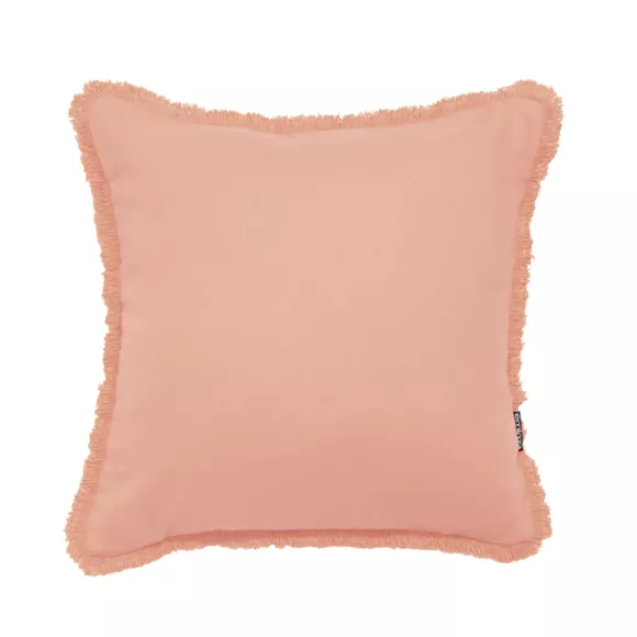Coussin carré coton (45 x 45 cm) Pixel franges Rose pêche