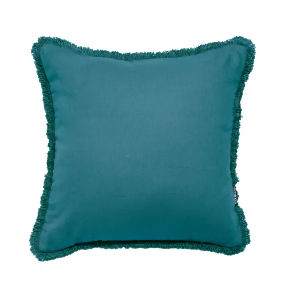 Coussin carré coton (45 x 45 cm) Pixel franges Bleu canard