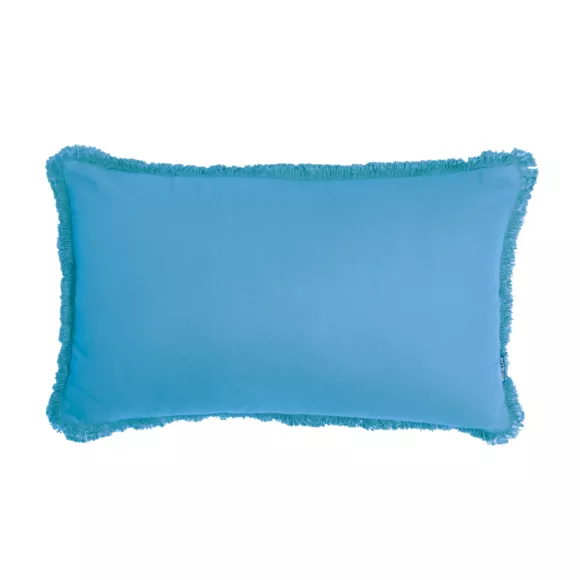 Cojín rectangular en algodón (40 x 60 cm) Pixel con flecos Azul turquesa