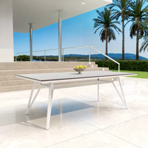 Mesa de jardín en aluminio/HPL 10 lugares (220 x 115 cm) Biarritz - Efecto piedra Blanco