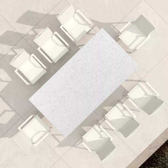 Mesa de jardín en aluminio/HPL 10 lugares (220 x 115 cm) Biarritz - Efecto piedra Blanco