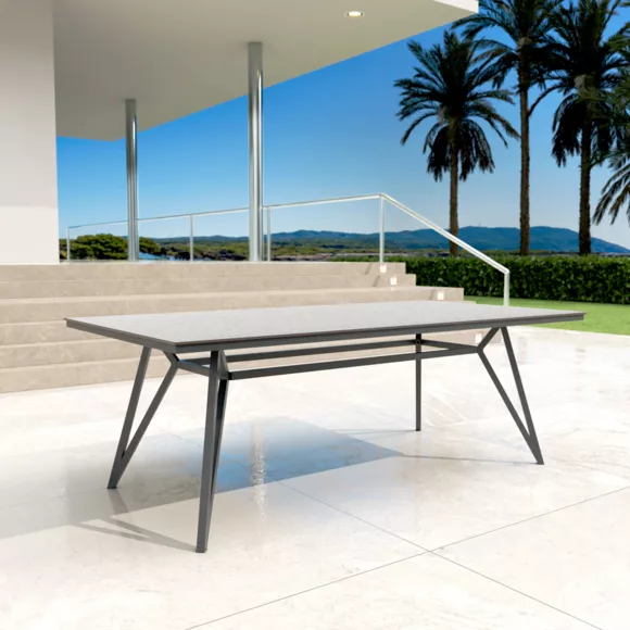 Mesa de jardín en aluminio/HPL 10 lugares (220 x 115 cm) Biarritz - Efecto piedra Blanco/Antracita