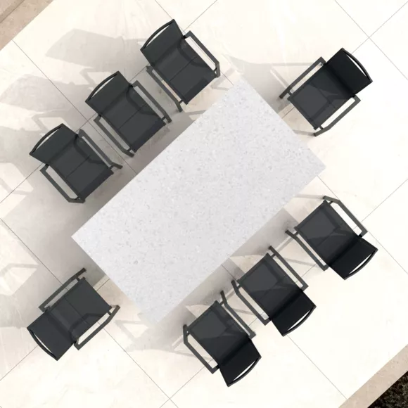 Table de jardin aluminium/HPL 10 places (220 x 115 cm) Biarritz - Effet pierre Blanc/Anthracite