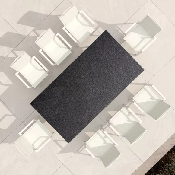 Mesa de jardín en aluminio/HPL 10 lugares (220 x 115 cm) Biarritz - Efecto piedra Antracita/Blanco