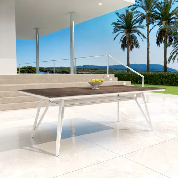 Mesa de jardín en aluminio/HPL 10 lugares (220 x 115 cm) Biarritz - Efecto madera/Blanco