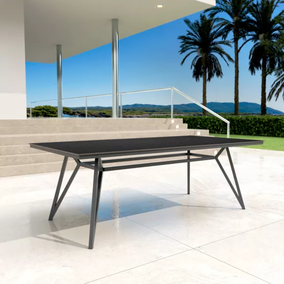Tuintafel aluminium/HPL 10 zitplaatsen (220 x 115 cm) Biarritz - Stenen effect/Antraciet grijs