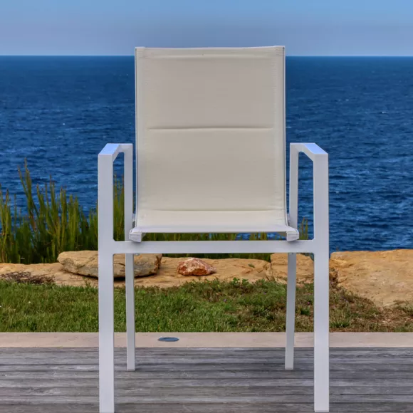 Sedia con braccioli da giardino impilabile alluminio Portofino - Bianco
