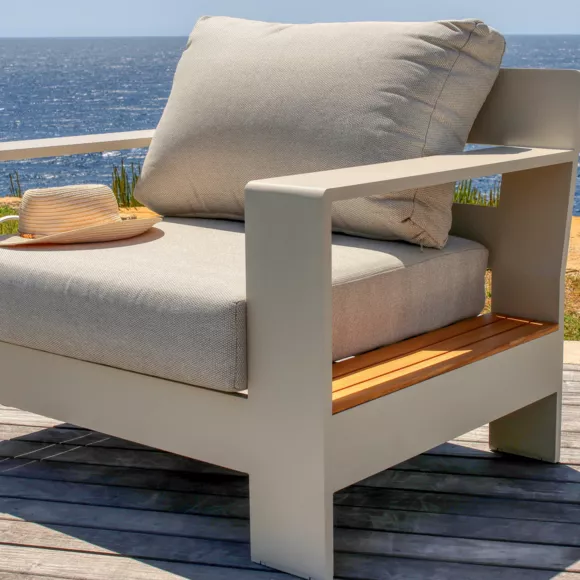 Salón de jardín en aluminio teck 5 lugares Antibes - Crema