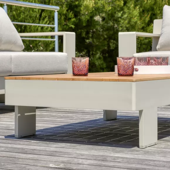 Loungeset aluminium/teak hout 5 zitplaatsen Antibes - Roomwit