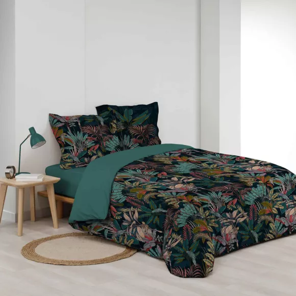 Housse de couette et deux taies percale de coton (240 cm) Candice Multicolore