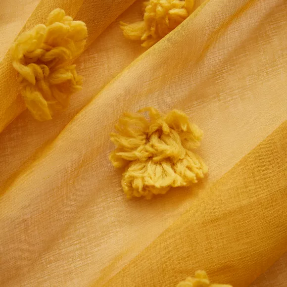 Voilage oeillets pompons (140 x 240 cm) Suzie Jaune moutarde