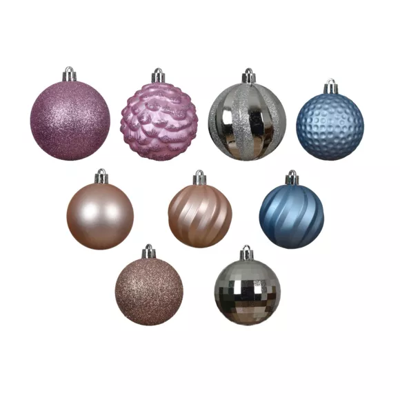 Kit de decoración de árbol de Navidad Agéna Azul helado, plata y rosa