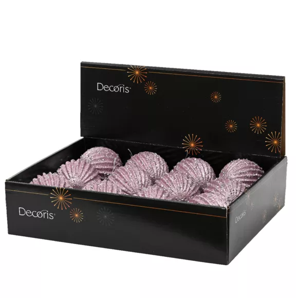 Lot de 12 boules de Noël (D80 mm) Strass pailletés Lilas