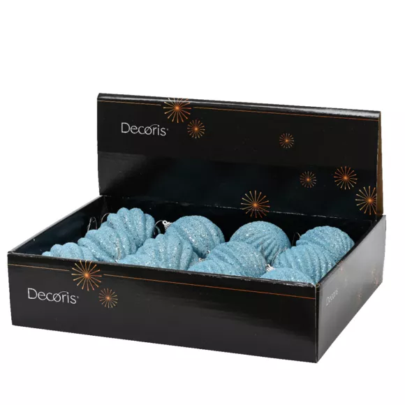 Lote de 12 bolas de Navidad (D80 mm) Chispa Azul glaciar