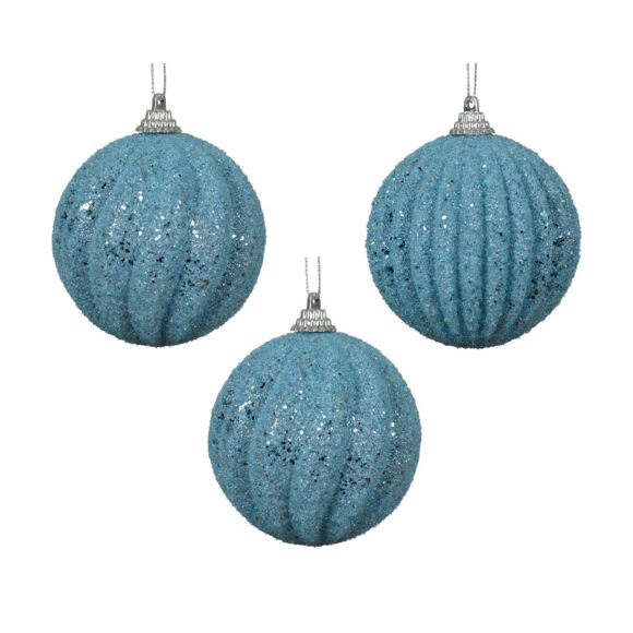 Lot de 12 boules de Noël (D80 mm) Etincelle Bleu glacé