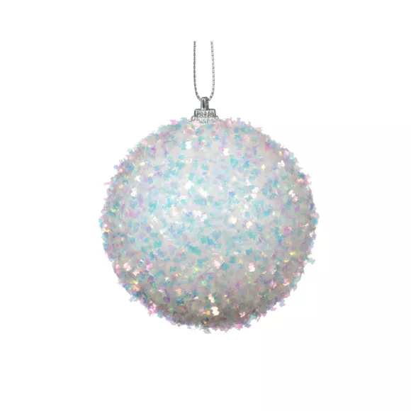 Lot de 12 boules de Noël (D80 mm) Sequins Blanc irisé