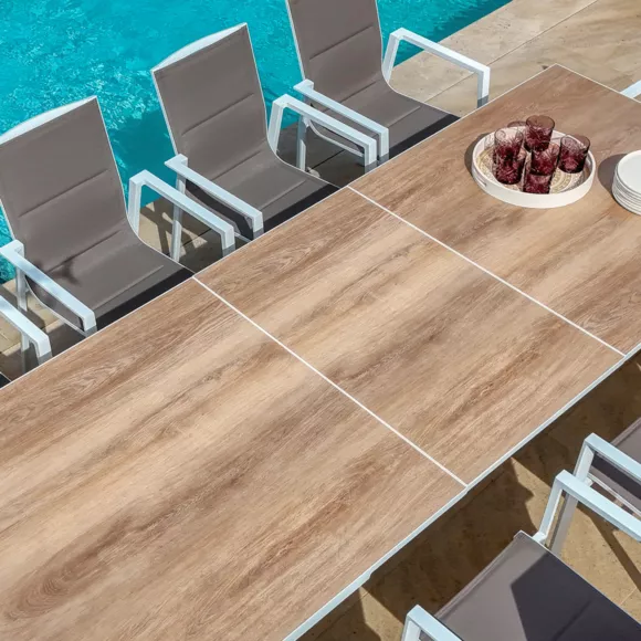 Mesa de jardín extensible en aluminio  10 lugares (260 x 96 cm) Amalfi - Blanco