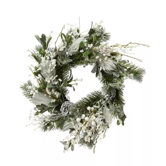 Corona de Navidad (D40 cm) Bayas escarchadas Blanco