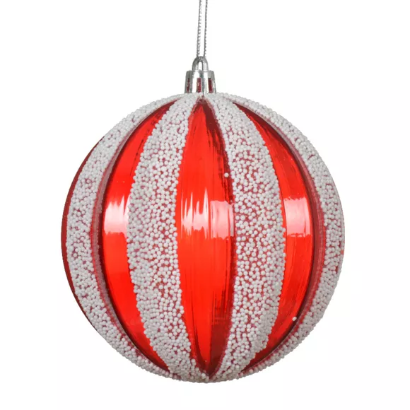 Lote de 12 bolas de Navidad (D80 mm) Fantasía Rojo perlas blancas