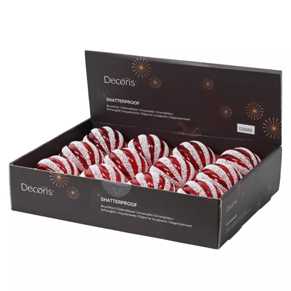 Lote de 12 bolas de Navidad (D80 mm) Fantasía Rojo perlas blancas