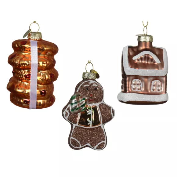 Lote de 3 suspensiones de vidrio (H11 cm) Delicias de Navidad