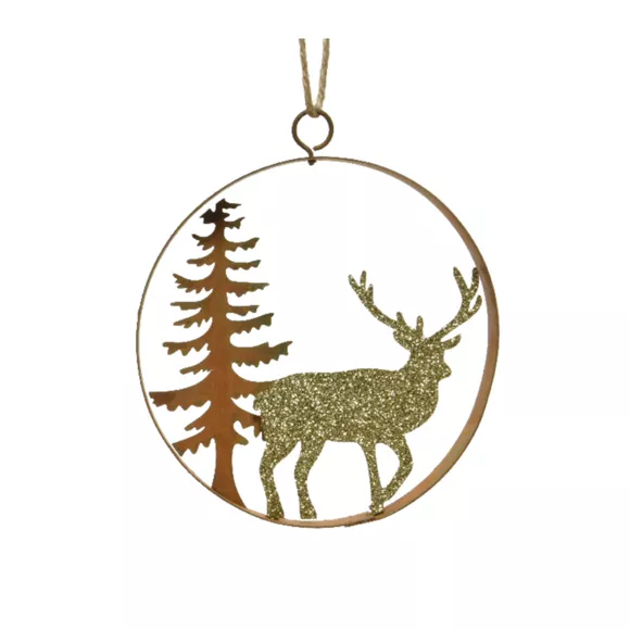 Suspension de Noël (D12 cm) Rennes des forêts Or pailleté