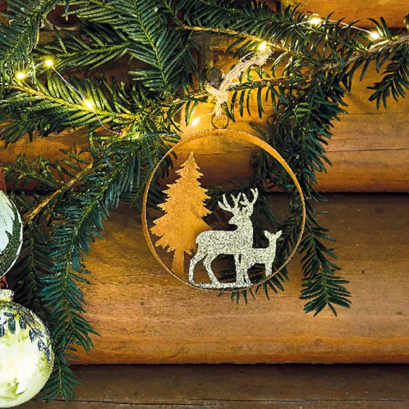 Suspensión de Navidad (D12 cm) Ciervo del bosque Oro brillante