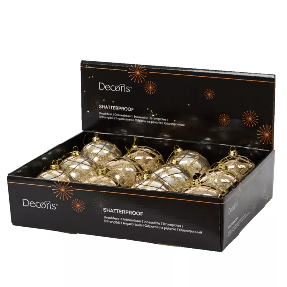 Lot de 12 boules de Noël (D80 mm) Magie pailletée Noix de pécan
