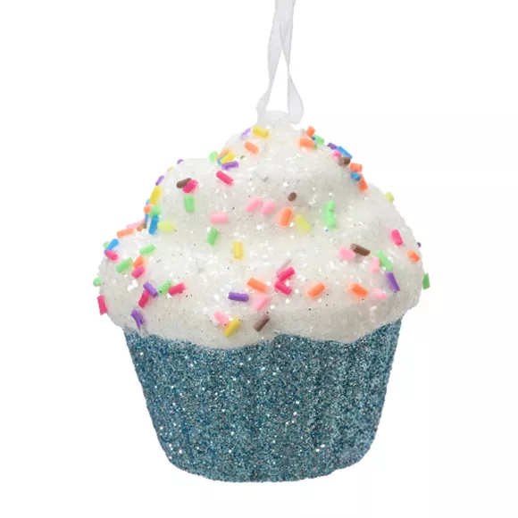 Kerst cupcake om op te hangen (H7 cm) Glitterend Blauwe Lekkernij