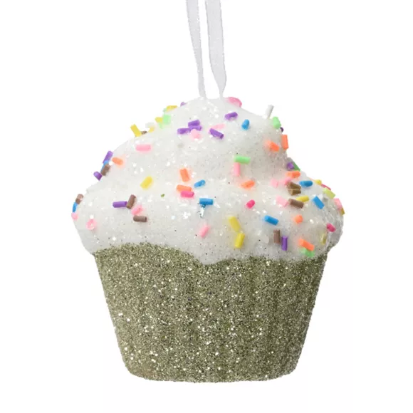Kerst cupcake om op te hangen (H7 cm) Glittergroene lekkernij