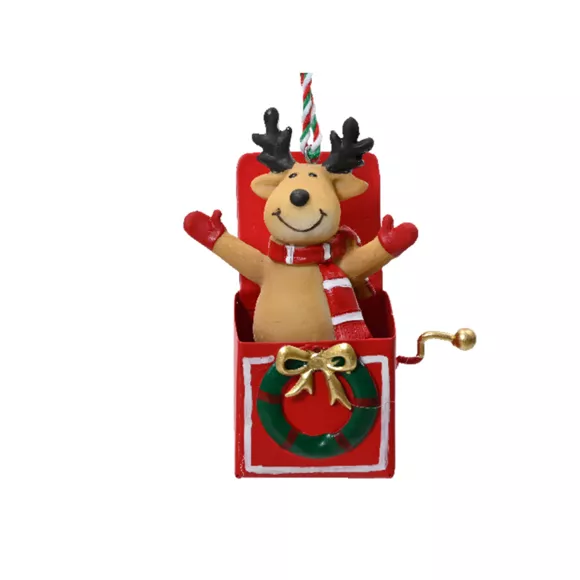 Reno de Navidad para colgar (H9 cm) Caja de música Roja