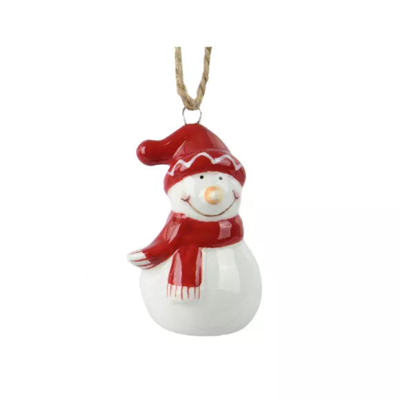 Muñeco de nieve para colgar (H6 cm) Dolomita Rojo y blanco