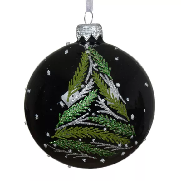 Lot de 6 boules de Noël en verre (D80 mm) Branches de sapin Noir