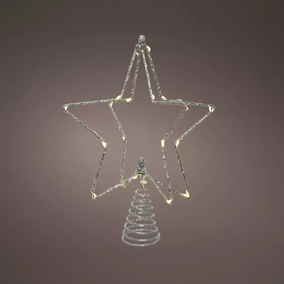 Verlichte kerstboompiek Ster panoramique zilver