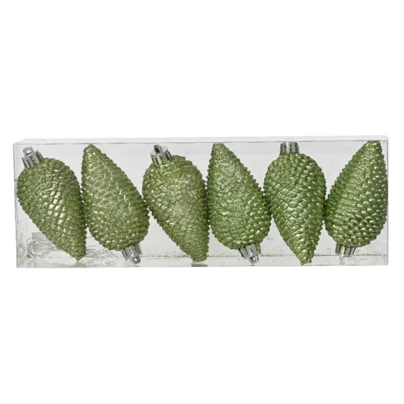 Lote de 6 piñas para colgar (H8 cm) Alpine Té verde