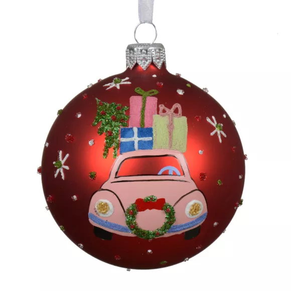 Lote de 6 bolas de Navidad de vidrio (D80 mm) Coche festivo Rojo